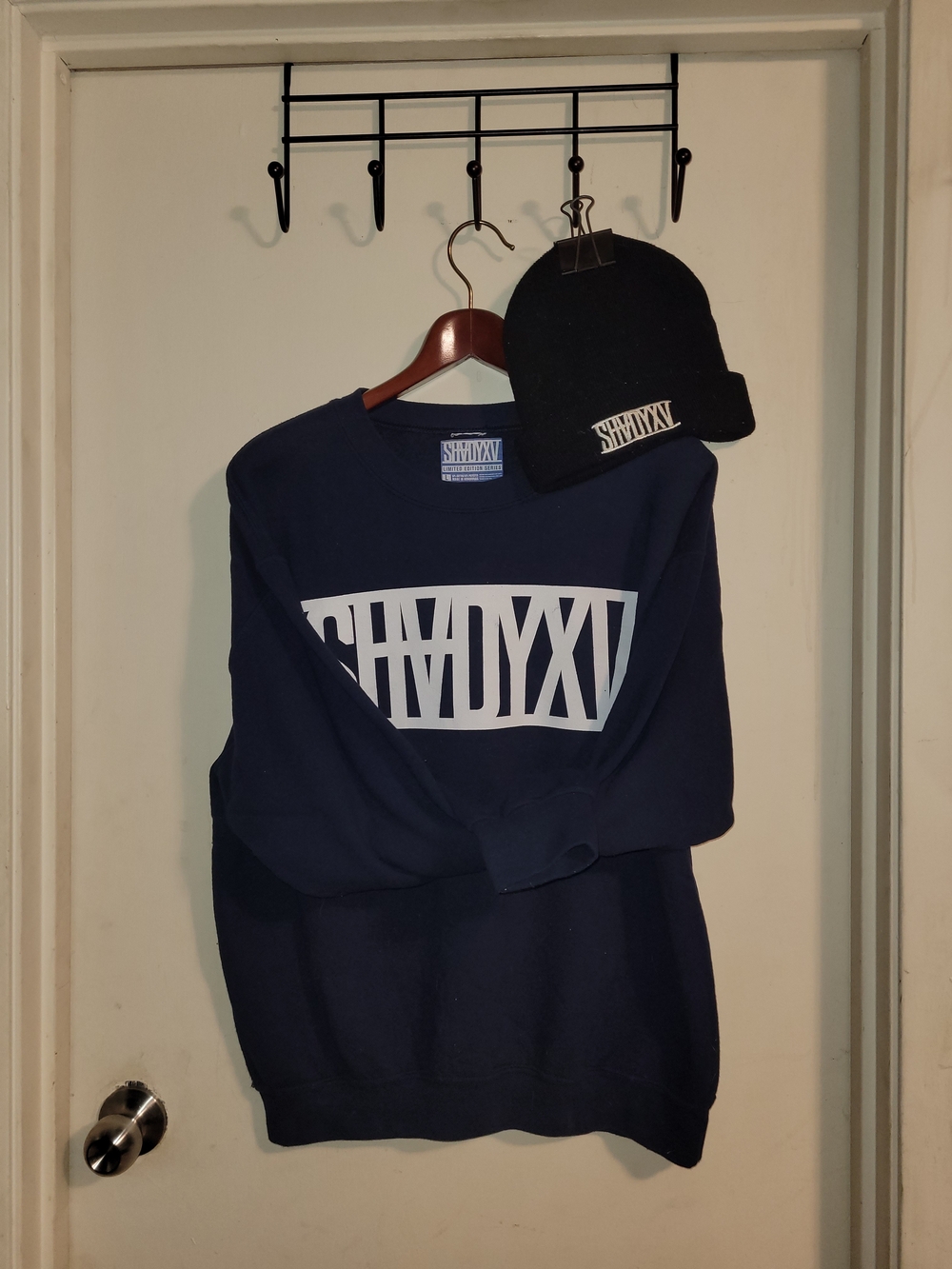 Eminem SHADYXV Limited Edition Navy Blue Crewneck Sweatshirt + Black Beanie